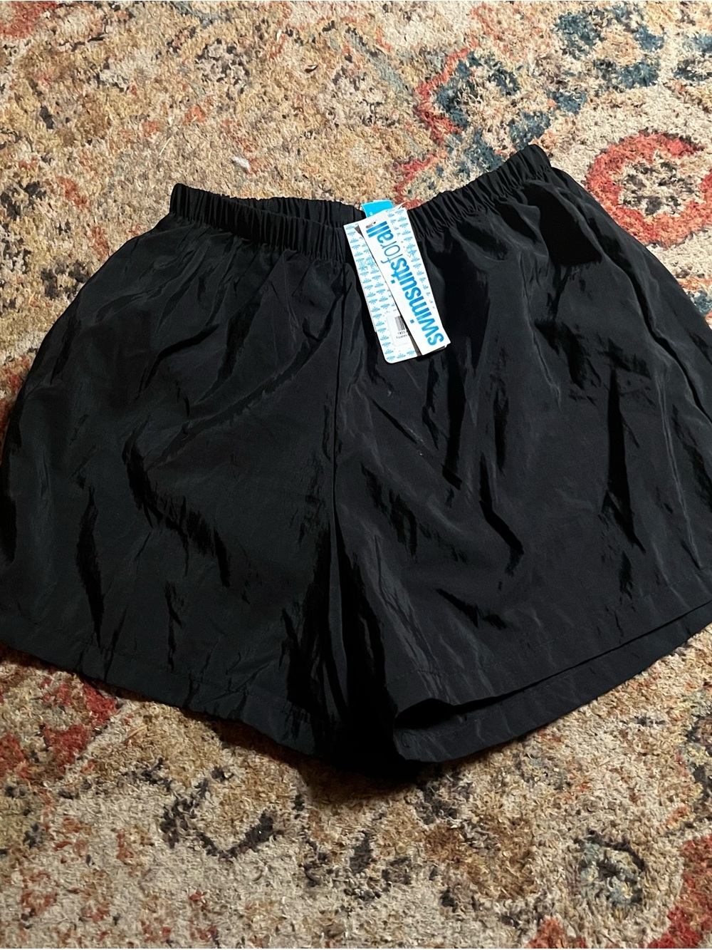 Women's Black Swim Shorts with Elastic Waist